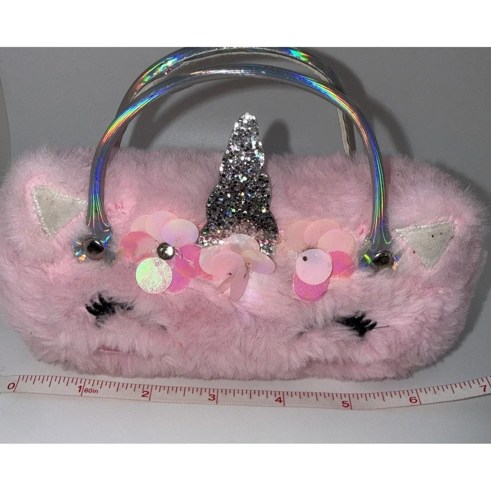 Unicorn Purse / Sunglass purse Capelli New York Faux Pink Fur Vibrant Rainbow